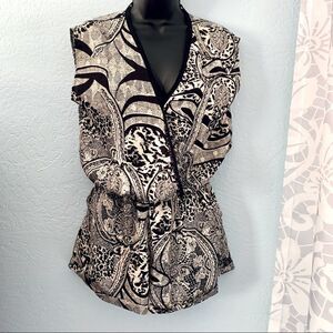 ANGL Black & Cream Abstract Pribt Surplice Short Romper Size Small
